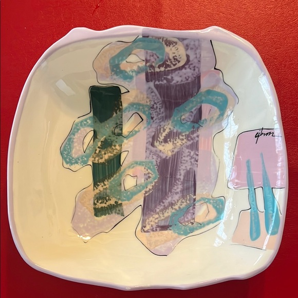 Vintage 80s Style Pop Color Geometric Abstract Art Bowl Signed Gibson